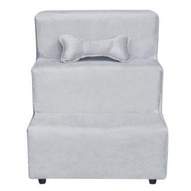 Imagem de Escadinha Pet 3 Degraus Cachorro E Gato Veludo Cinza