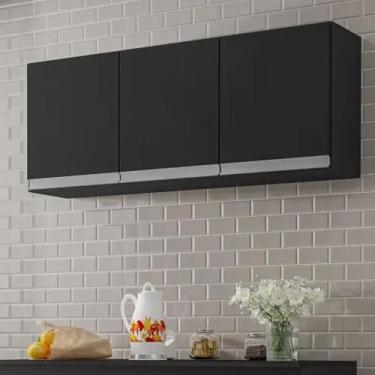 Imagem de Armário de Geladeira Aereo 3 Portas Andreia 120cm AJL Móveis, Preto