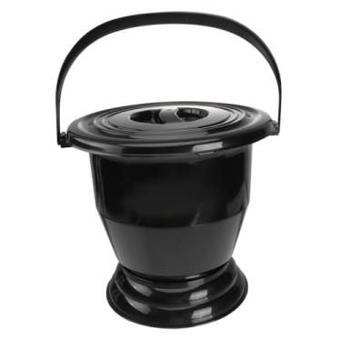 Imagem de KiBcsLic Escarradeira com tampa e alça, urinol portátil antiderrapante, balde de mictório de cabeceira, recipiente para mulheres e homens, quarto, Preto