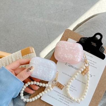 Imagem de Linda capa com glitter para Airpods Pro 2ª/1ª geração com caneta limpa, capa protetora feminina com estampa de TPU para iPod Pro 2/1, chaveiro pérola, branca