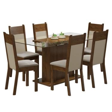 Imagem de Conjunto Sala Jantar Atlanta Mesa Tampo de Vidro Madesa