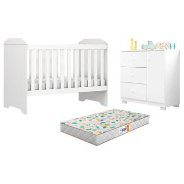 Imagem de Berço Americano Mini Cama Mel e Cômoda Infantil Duda Branco Brilho com Colchão Gazin – Phoenix Baby