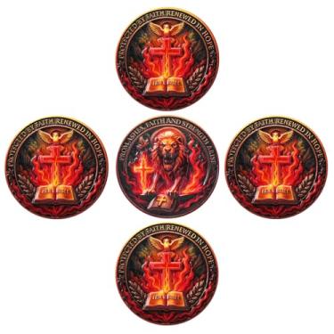 Imagem de Leafence Moeda de Oração Cristã Leão de Judá Moeda Desafio Religioso Inspirador Verso da Bíblia, Medalhão de Fé e Força (Moeda de Leão da Bíblia - Cinco Peças)