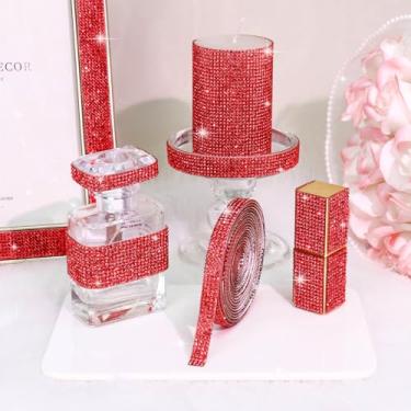 Imagem de 1 rolo de 4 fileiras de strass de cristal decorativo fita de strass rolo de fita adesiva para decoração de festa de casamento (cor vermelha, 1 metro de comprimento, 0,9 cm de largura)