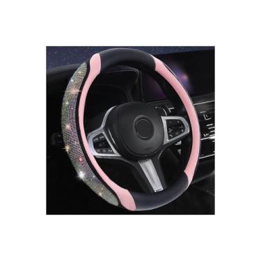 Imagem de Muamos Capa de volante de couro brilhante, strass de cristal de diamante, protetor de volante brilhante para mulheres, meninas, macio, respirável, antiderrapante, ajuste universal, acessórios de carro