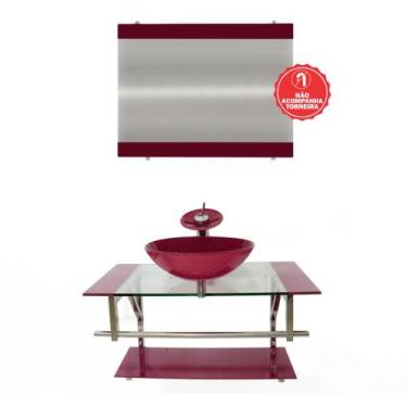 Imagem de Gabinete de Vidro 80cm para Banheiro Noruega - EKASA, Vermelho Cereja