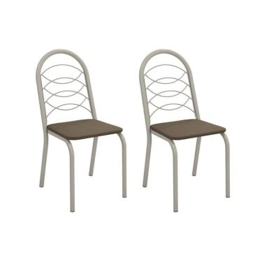 Imagem de Cadeira De Cozinha Holanda 2c009nk Aço Kit 2 Un Niquel-suede Cappuccino - Kappesberg