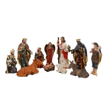 Imagem de PSYHILAR Conjunto de presépio de 15 cm com 11 bonecos, presépio interno de Natal, decorações religiosas de resina