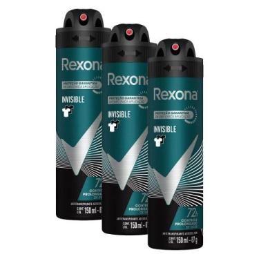 Imagem de Kit com 3 Desodorantes Antitranspirantes Aerosol Masculino Rexona Invi