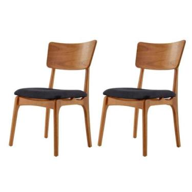 Imagem de Conjunto 2 Cadeiras De Madeira Viena Gold Linho Preto/cinam. Imbuia - 