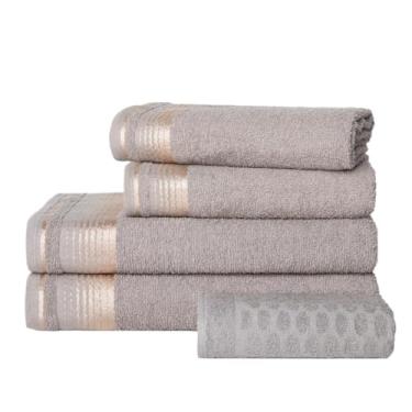 Imagem de Jogo Toalhas 5 Peças 2 Banho, 2 Rosto, 1 Piso Algodão - Rosa Toalhas(CINZA)