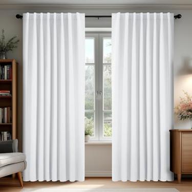 Imagem de Deconovo Cortinas 100% Blackout Brancas 95" de Comprimento - Cortinas com Aba Traseira e Bolso para Varão Cortinas 100% Blackout (70X95", Brancas, 2 Painéis), Cortinas para Portas de Correr