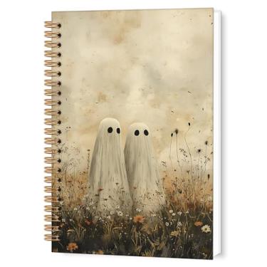 Imagem de TWRVI Caderno espiral vintage fantasma de Halloween, cottagecore flores silvestres para casais, fantasmas, caderno pautado na faculdade, material escolar, cadernos de dia das bruxas, 14 x 21 cm, 164