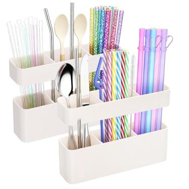 Imagem de Pacote com 2 suportes de canudo de silicone para porta de armário, recipiente adesivo reutilizável para soluções de armazenamento de cozinha, organizador de armário e truques de economia de espaço