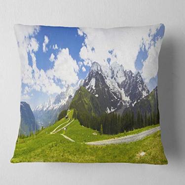 Imagem de Designart Valley in French Alps Panorama Landscape Throw Living Room, Sofá, Almofada de Alta Qualidade + Capa de Almofada Impressa em ambos os lados 66 cm x 66 cm