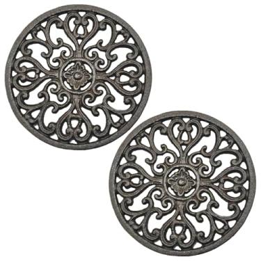 Imagem de LUMINFLY Pacote com 2 trivetes de ferro fundido, suportes redondos resistentes ao calor de 16,7 cm para panelas quentes, pés de borracha antiderrapantes