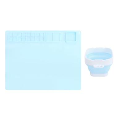 Imagem de Tapete de desenho de silicone com paleta e escova, copo de lavagem multifuncional, estação de desenho artesanal para crianças, céu azul