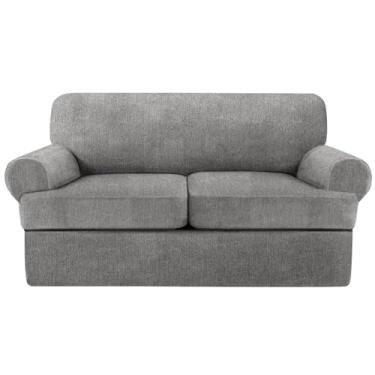 Imagem de Jcones 3 capas de sofá para sofá com 2 almofadas, superelástico, capa de sofá para cães de estimação, capa antiderrapante para móveis (cinza claro, 2 almofadas)