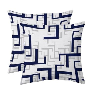Imagem de weesire Conjunto de 2 capas de almofadas azuis e brancas modernas para sala de estar, sofá, decoração de casa, arte abstrata, fronhas decorativas, capas de almofadas para ambientes externos 41 x 40 cm