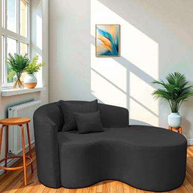 Imagem de Divã Recamier Curvo Sala De Estar Recepção Inglaterra 150cm Lado Direito Linho Cor Preto