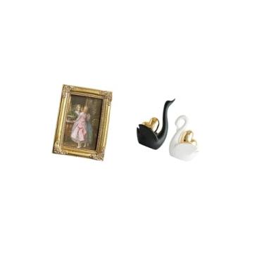 Imagem de Fenteer Elegante Porta-retratos de Resina com Cisne, Porta-cartões, Pôster Frontal de Vidro E Enfeite de Mesa, Artesanato Artístico para Decoração de Quarto,