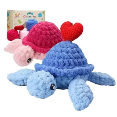 Imagem de Blossvane Kit de crochê para iniciantes e adultos – Kit de crochê colorido de tartaruga marinha, ótimo kit de amigurumi para crianças de 8 a 12 anos, kits de crochê com tutoriais em vídeo passo a