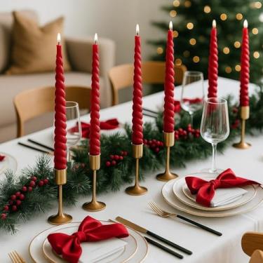 Imagem de Vela Torcida para Castiçais Kit com 2 Unidades – Vermelha 20cm para Natal, Jantar Romântico, Dia dos Namorados e Decoração de Festas(2 Velas)