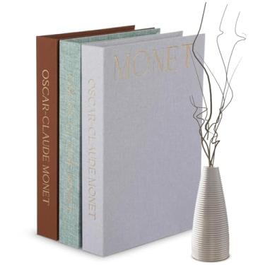 Imagem de OMISTAR Livros decorativos de linho, 3 peças, livros falsos para decoração, capas verdes marrom cinza, compartimentos de armazenamento ocultos, livro de decoração de casa