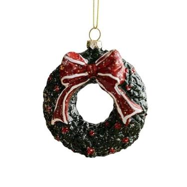 Imagem de Pingente pequeno de decoração de Natal com tambor e guirlanda para decoração de árvore de Natal, material plástico, leve e fácil de pendurar