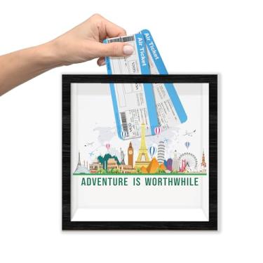 Imagem de Caixa de sombras de fundo de viagem com compartimento, caixa de dinheiro de lua de mel vale a pena aventura vale a pena, estojo de lembrança de memória de viagem, presentes de lua de mel de casamento