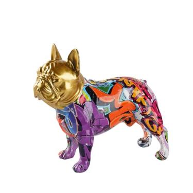 Imagem de Figurino de Bulldog Francês Escultura Arte Grafite em Resina Decoração Mesa para Casa e Escritório Ornamento Rua Moderna Presente Amantes Animais Unique Water Transfer Printing Spray Painting Craft