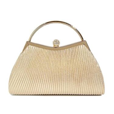 Imagem de YUGAORULI Bolsa clutch para noite feminina bolsa noturna brilhante para festa de casamento e formatura com alça de corrente para festa de casamento, Dourado