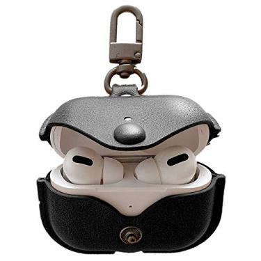 Imagem de Capa de couro genuíno compatível com AirPods Pro 3ª geração (2025), capa protetora VOMA para Apple AirPods Pro 3, capa de carregamento sem fio com chaveiro e fecho de pressão, preta