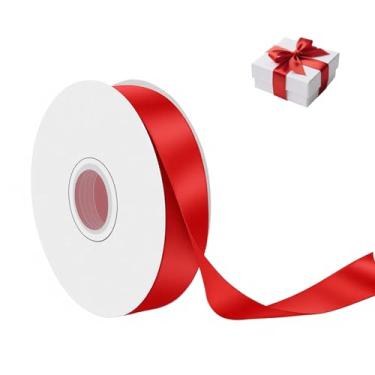 Imagem de Fita de cetim vermelha de 2,5 cm de largura x 50 metros, fita de poliéster dupla face para artesanato de Natal, embrulho de presente, decorações de dia dos namorados, festas e projetos DIY