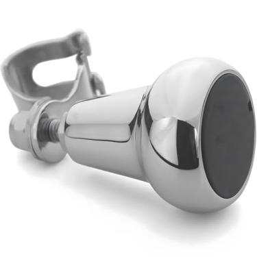 Imagem de Maçaneta giratória para volante de carro de liga de alumínio cromado, alça de força universal, 6 cm para facilitar a condução com uma mão, ideal para motoristas idosos e deficientes