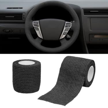 Imagem de Tuxihapp 2 peças de fita adesiva para volante de carro, absorvente de suor, respirável, protetor de volante, automotivo, autoadesivo, faixa de acabamento interior de veículo para trailer, SUV
