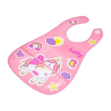 Imagem de Lolly Babador Infantil Impermeável Porta Migalhas Unicórnio Rosa