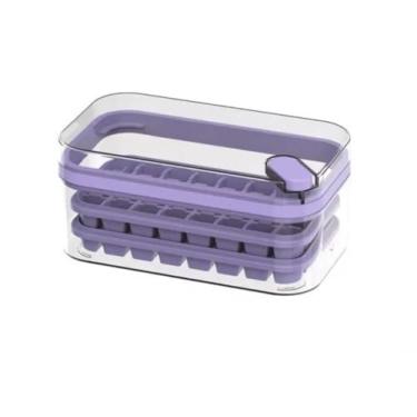 Imagem de Forma De Gelo 64 Cubos Camada Dupla Recipiente Tampa/bandeja Armazenagem De 64 Cubos formas de gelo em silicone com tampa Fácil Armazenagem(LILÁS)