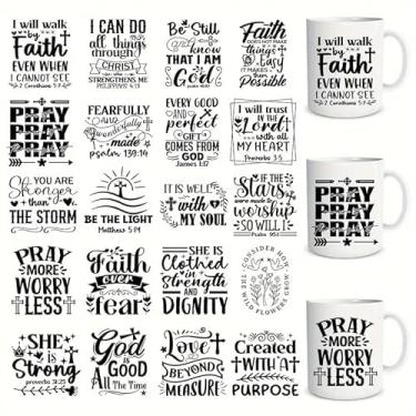 Imagem de Adesivos UV DTF - 20 folhas versículo bíblico UV DTF copo envoltório para canecas de café vidro, decalques UV DTF DIY para copos, esfregar à prova d'água em transferências para artesanato