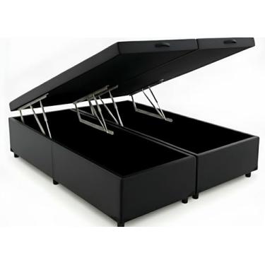Imagem de Cama Box Baú Queen Bipartido 79 Blindado Diversas Cores - (158x198x42) (Corino Preto)