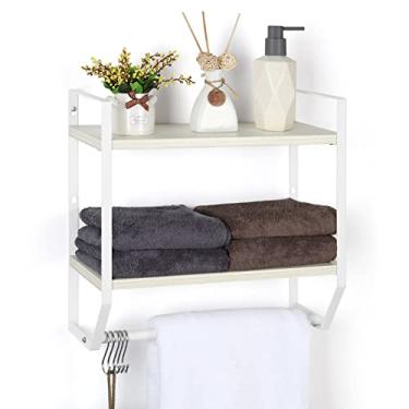 Imagem de Vrisa Prateleira de banheiro com toalheiro, prateleira de toalha montada na parede com ganchos, organizador de toalhas de 2 camadas rústico para banheiro, cozinha, sala de estar, branco