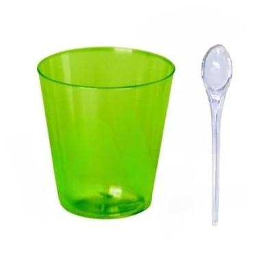 Imagem de KIT 25/50/75/100 COPINHO 25 ML BRIGADEIRO ACRÍLICO + MINI COLHER (100,VERDE CRISTAL)