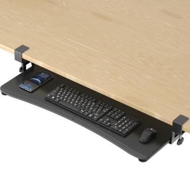 Imagem de suptek Bandeja de teclado grande embaixo da mesa com suporte de grampo C, bandeja de teclado e mouse de computador, 34 (38 incluindo braçadeiras) x gaveta de computador plataforma deslizante de 30 cm