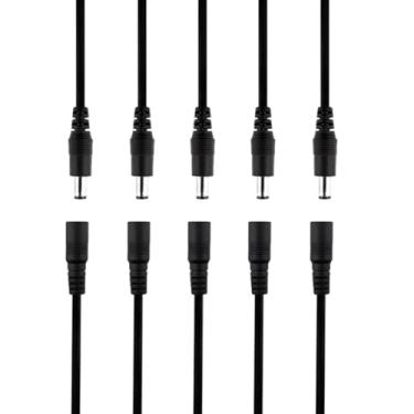 Imagem de 5 pares de cabos de alimentação CC Pigtail, 2,1 mm x 5,5 mm, conectores macho e fêmea para câmera de segurança CCTV e adaptador de alimentação de iluminação LED