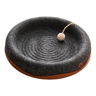 Imagem de Fxzqgnh Tapete Arranhador de Feltro para Gatos, Estilo Lounge, Protetor de Móveis Reversível para Verão E Inverno, Multiuso, com área de Brincadeira com Bolin, Preto Redondo