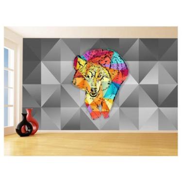 Imagem de Papel De Parede Animais Pop Art Lobo Colorido 3,5M Pxa627 - Você Decor