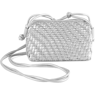 Imagem de Upkasy Bolsa de ombro feminina de tecido transversal, pequena bolsa de couro vegano, prata