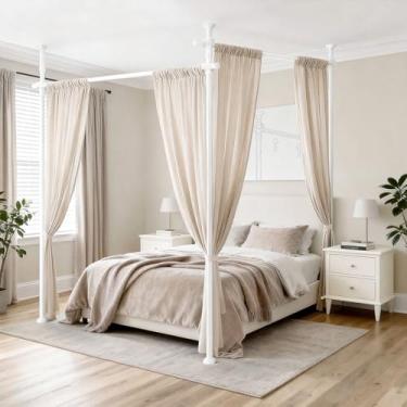 Imagem de AJAZZ Divisor de sala sem perfuração para varão de cortina divisor de parede para separação de cômodos, (H) 43-120 × (L) 182,8-508 cm ajustável, separador de espaço de separação resistente suporte de