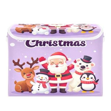 Imagem de SEHANY Cestas de armazenamento de Papai Noel de Natal com tampas, organizador de caixas de armazenamento de tecido para armário de roupas, cobertor de escritório, berçário, 42 x 32 x 30 cm