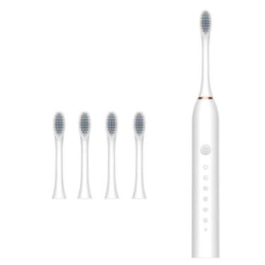 Imagem de Escova de dentes elétrica recarregável 4 cabeças de escova de reposição Classificação IPX7 à prova d'água Carregamento USB(BRANCO)